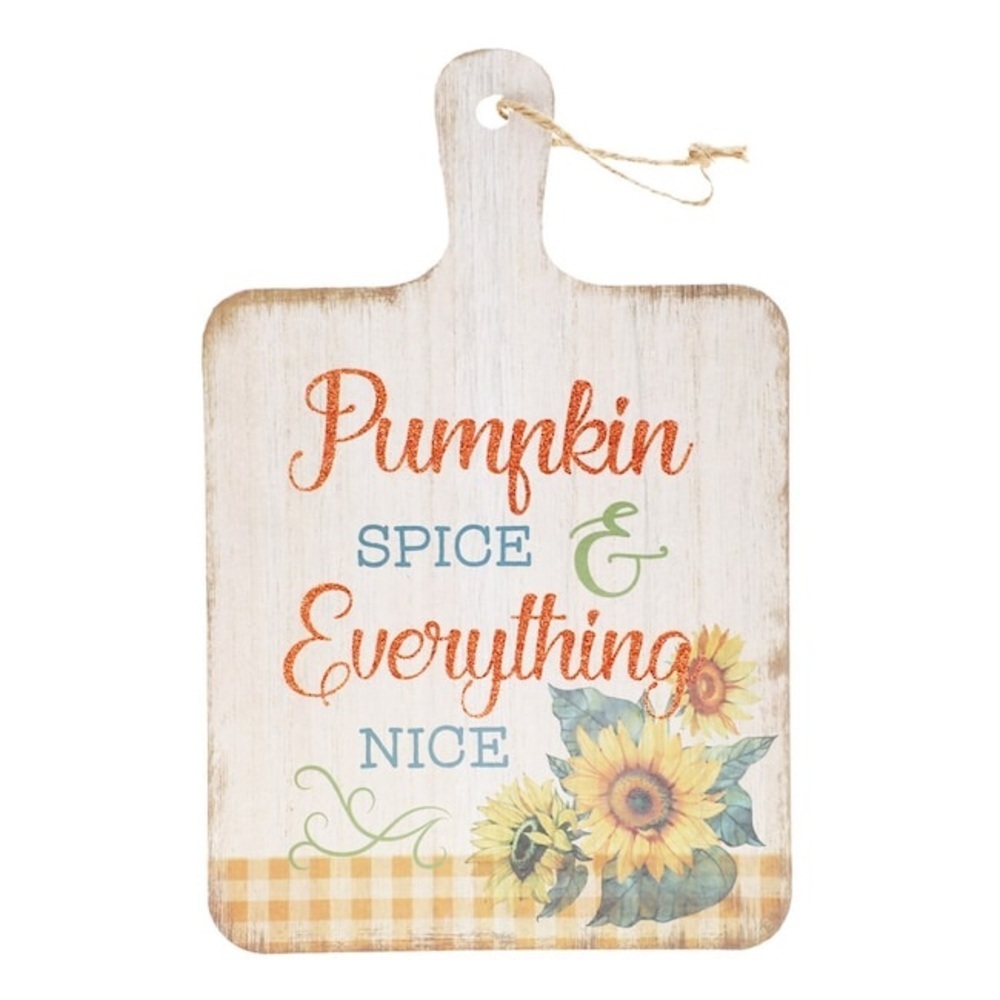 NWT Harvest Theme Cutting Board Wall / Door Sign Pumpkin Spice & Everything Nice